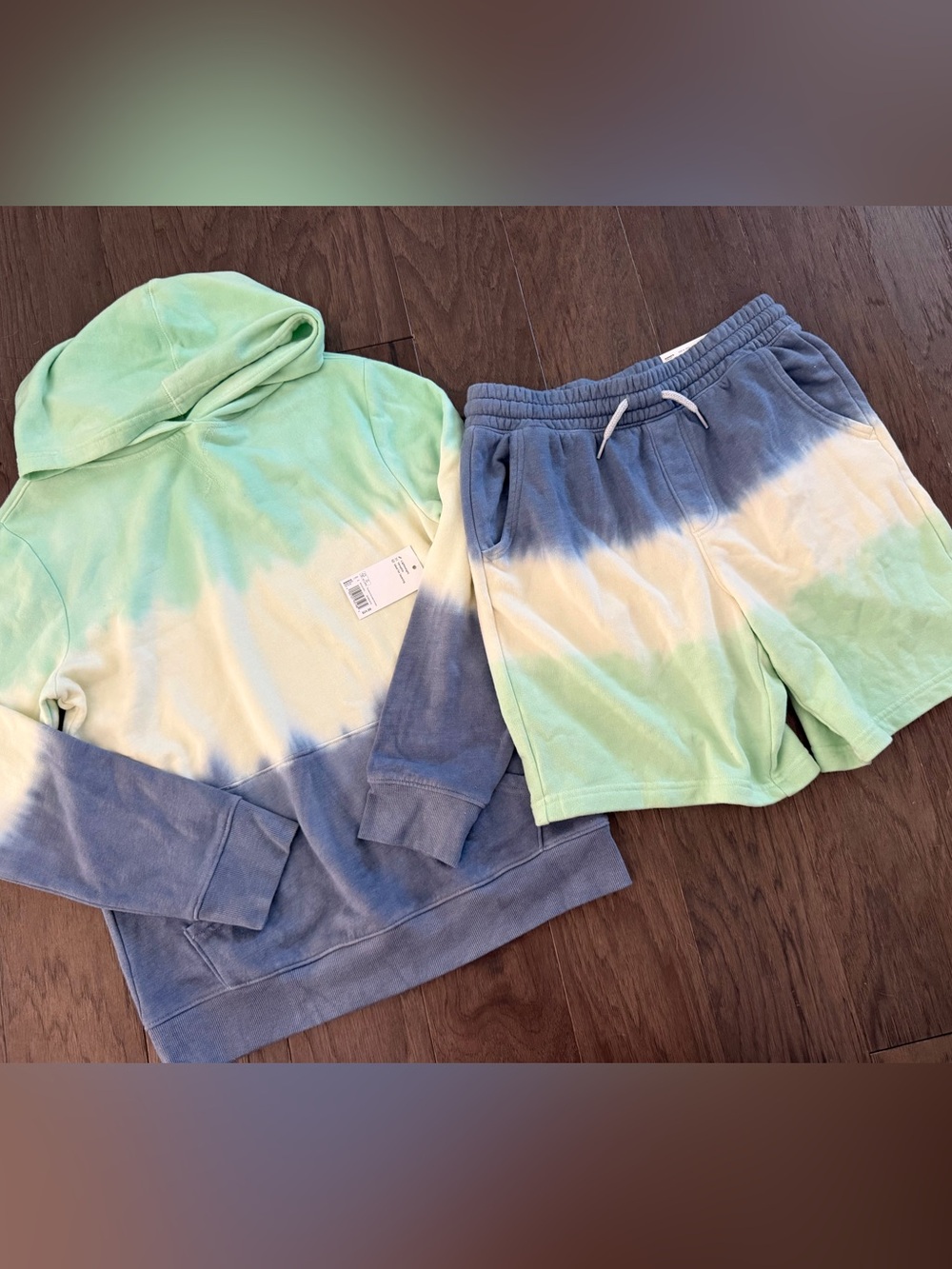 Kids Tie-Dye Lounge set hoodie and shorts - Blue & Mint